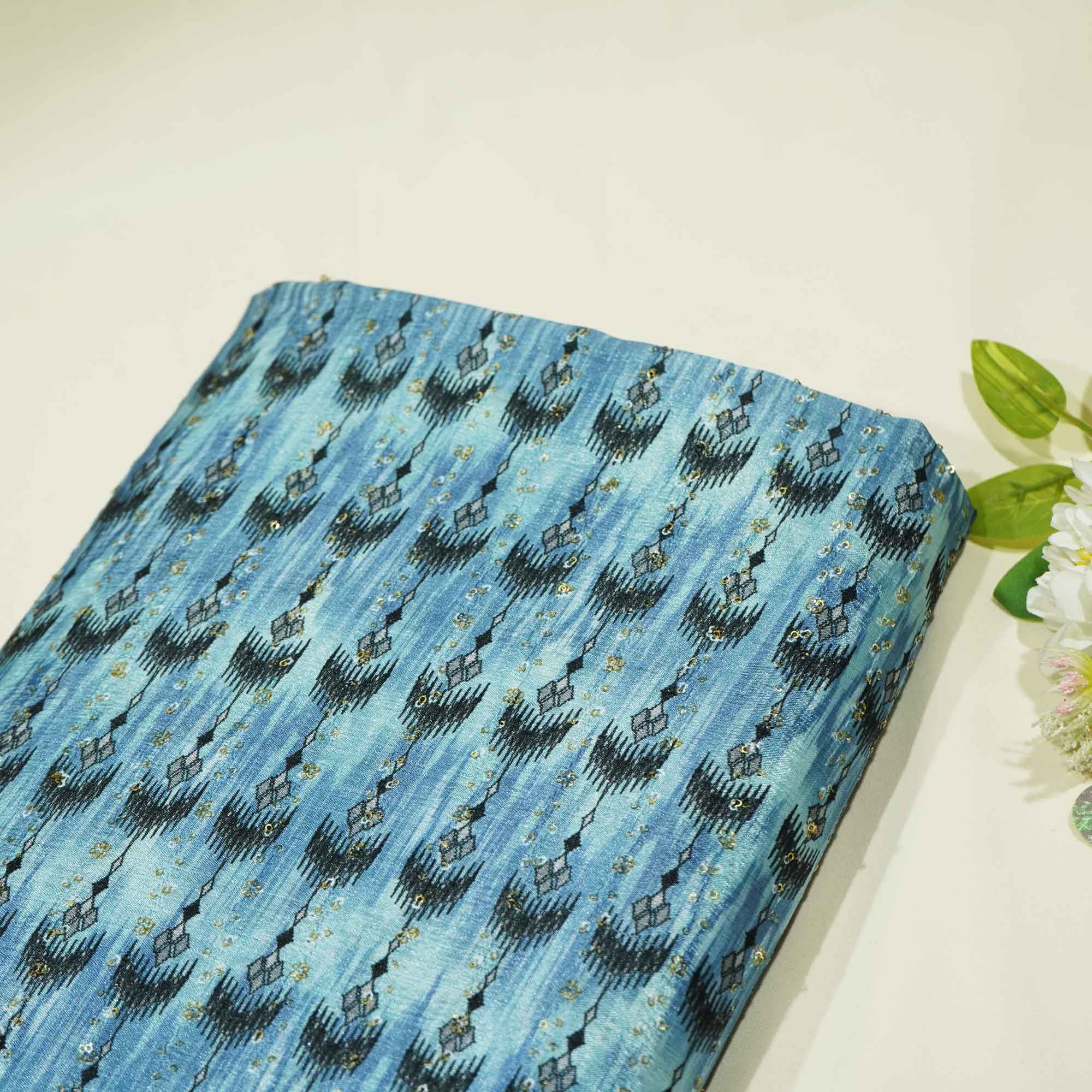 Blue & Black Ikkat Print Chinon KOT-8758