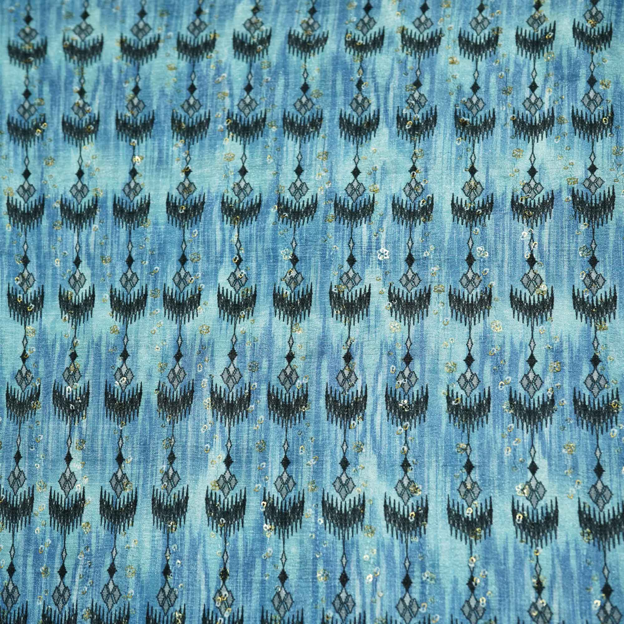 Blue & Black Ikkat Print Chinon KOT-8758