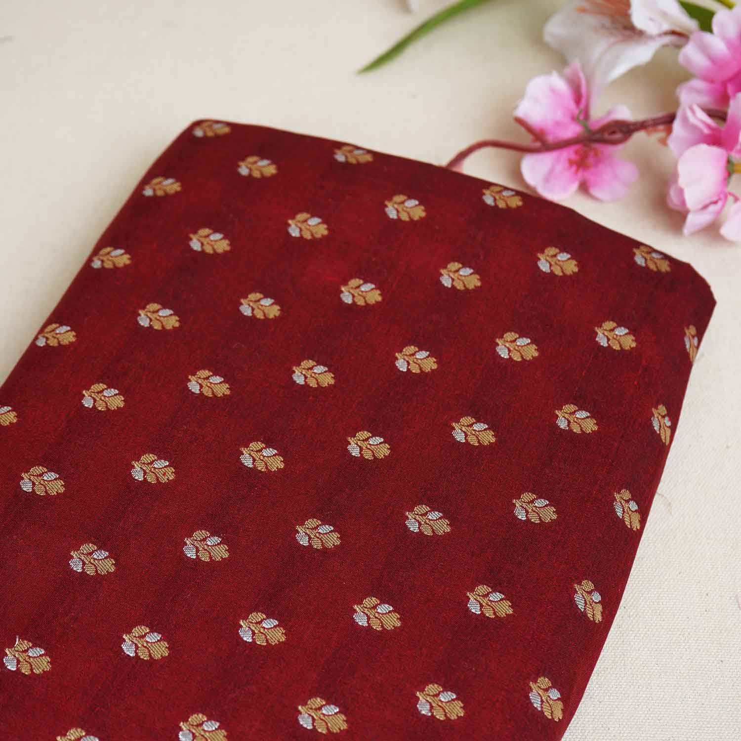 Maroon Butti Katan Silk Fabric NH-28876 - TradeUNO