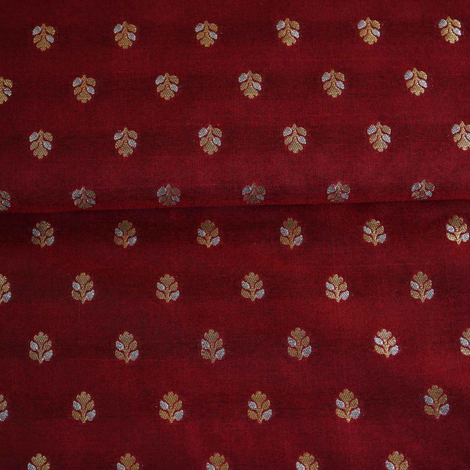 Maroon Butti Katan Silk Fabric NH-28876 - TradeUNO