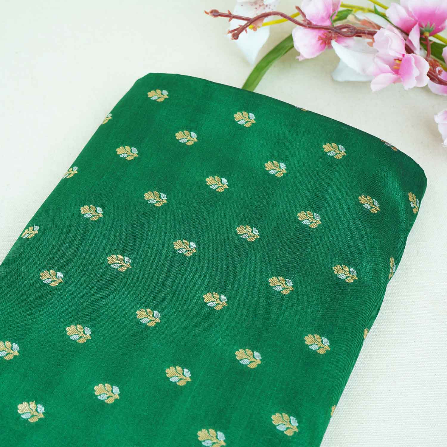 Forest Green Butti Katan Silk Fabric NH-28877 - TradeUNO