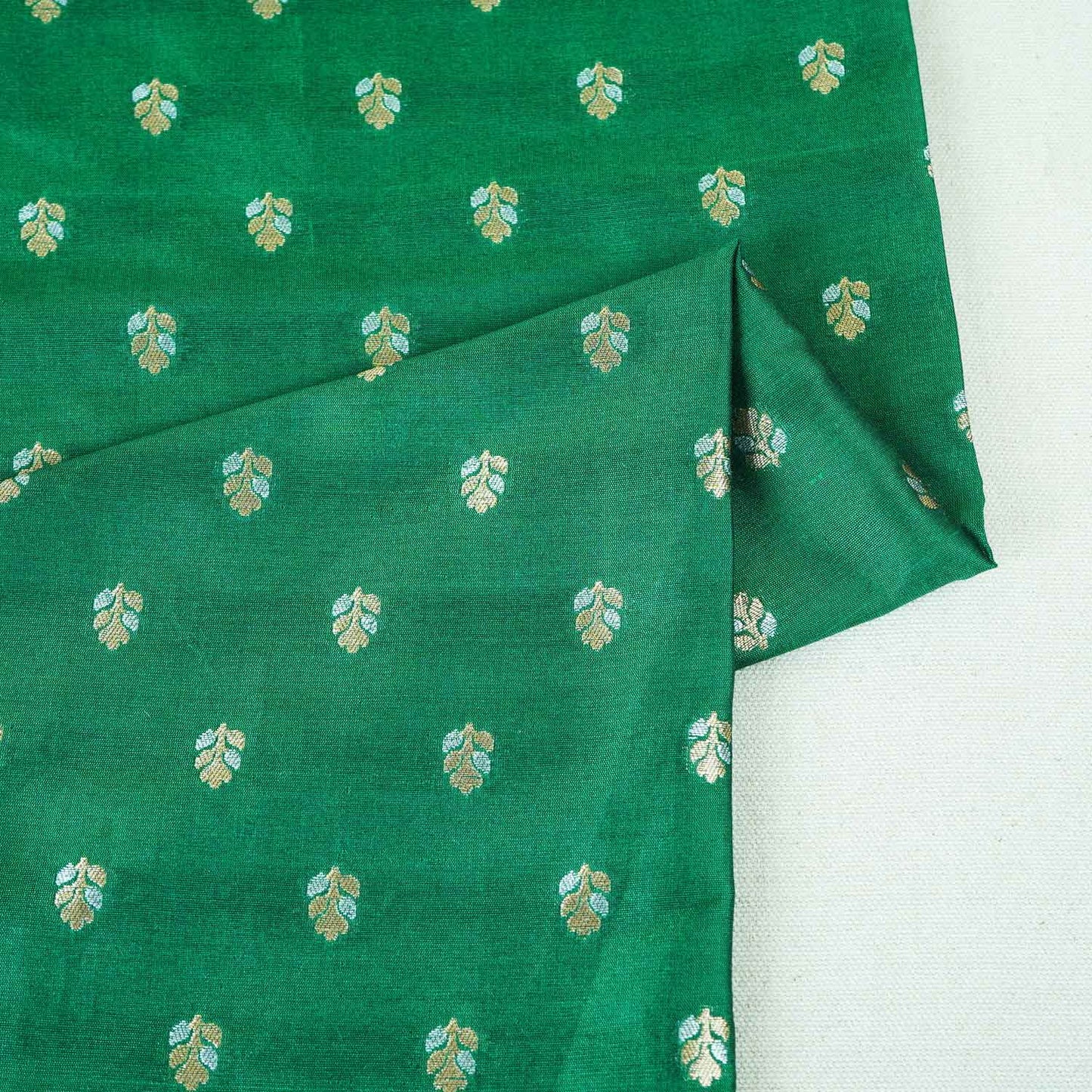 Forest Green Butti Katan Silk Fabric NH-28877