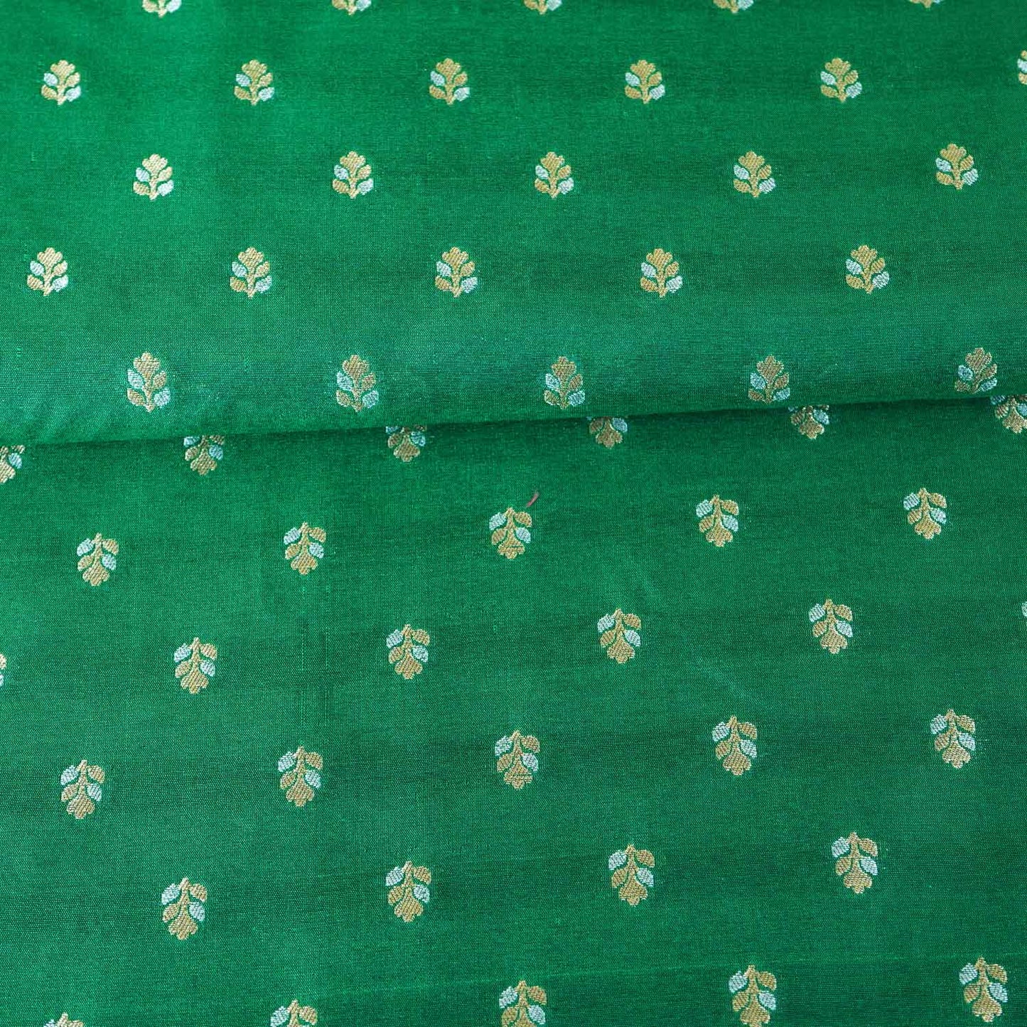 Forest Green Butti Katan Silk Fabric NH-28877