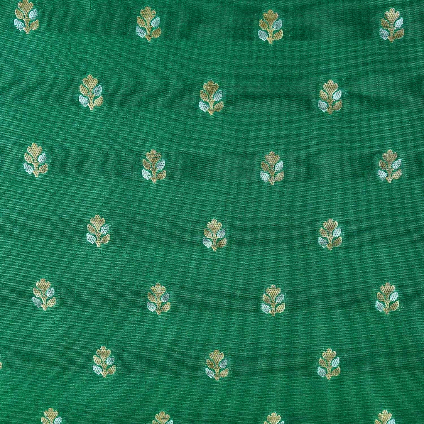 Forest Green Butti Katan Silk Fabric NH-28877