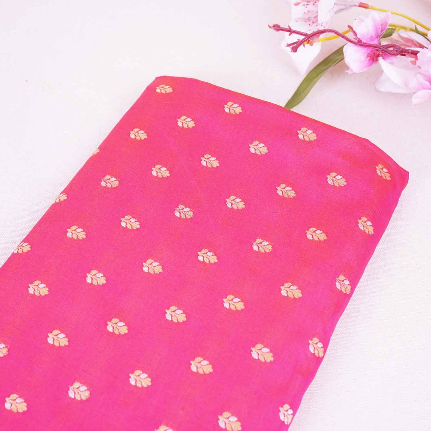 Pink Butti Katan Silk Fabric NH-28879