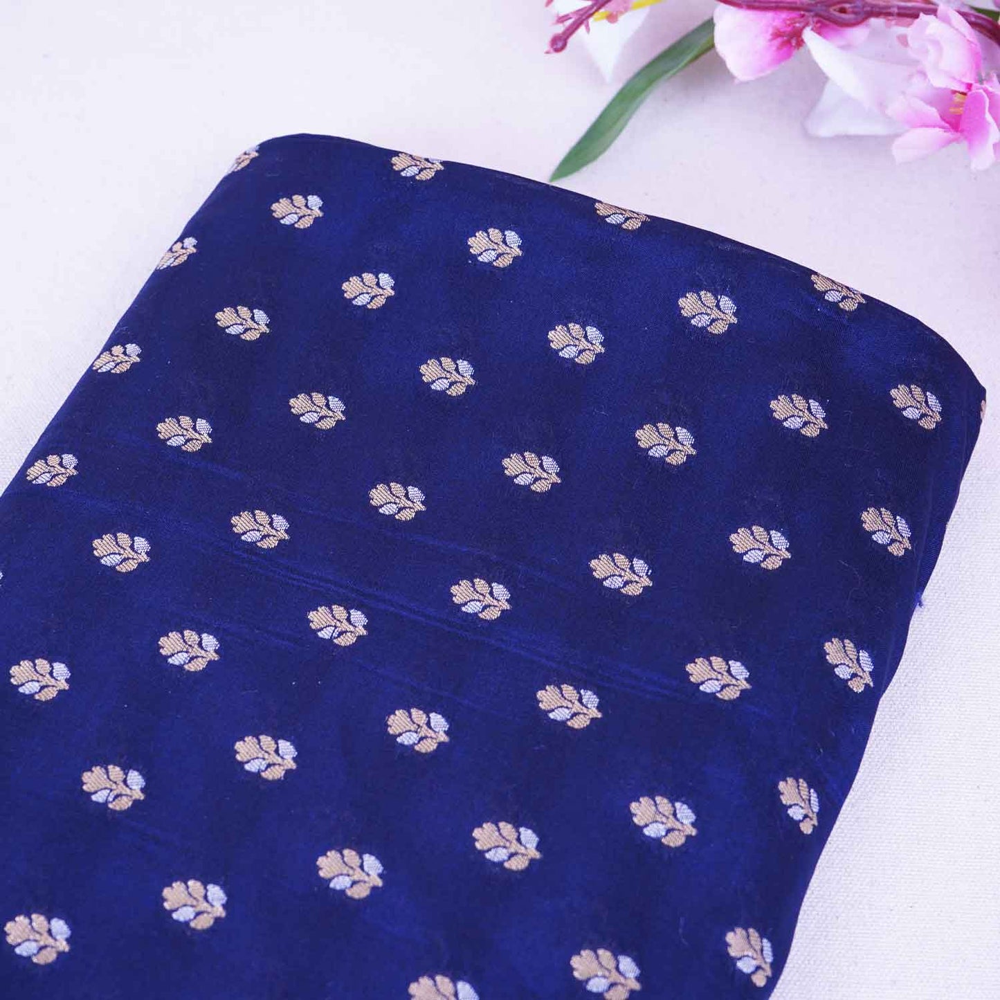 Navy Blue Butti Katan Silk Fabric NH-28881