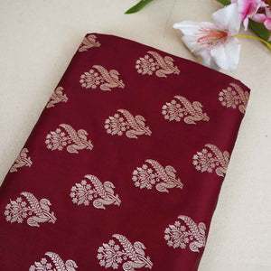 Maroon Saffron Silver Butti Brocade Fabric NH-28882 - TradeUNO