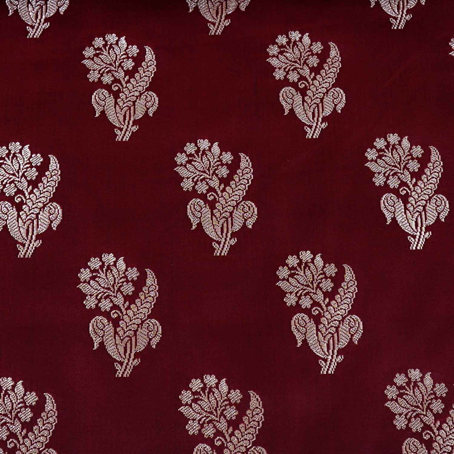 Maroon Saffron Silver Butti Brocade Fabric NH-28882