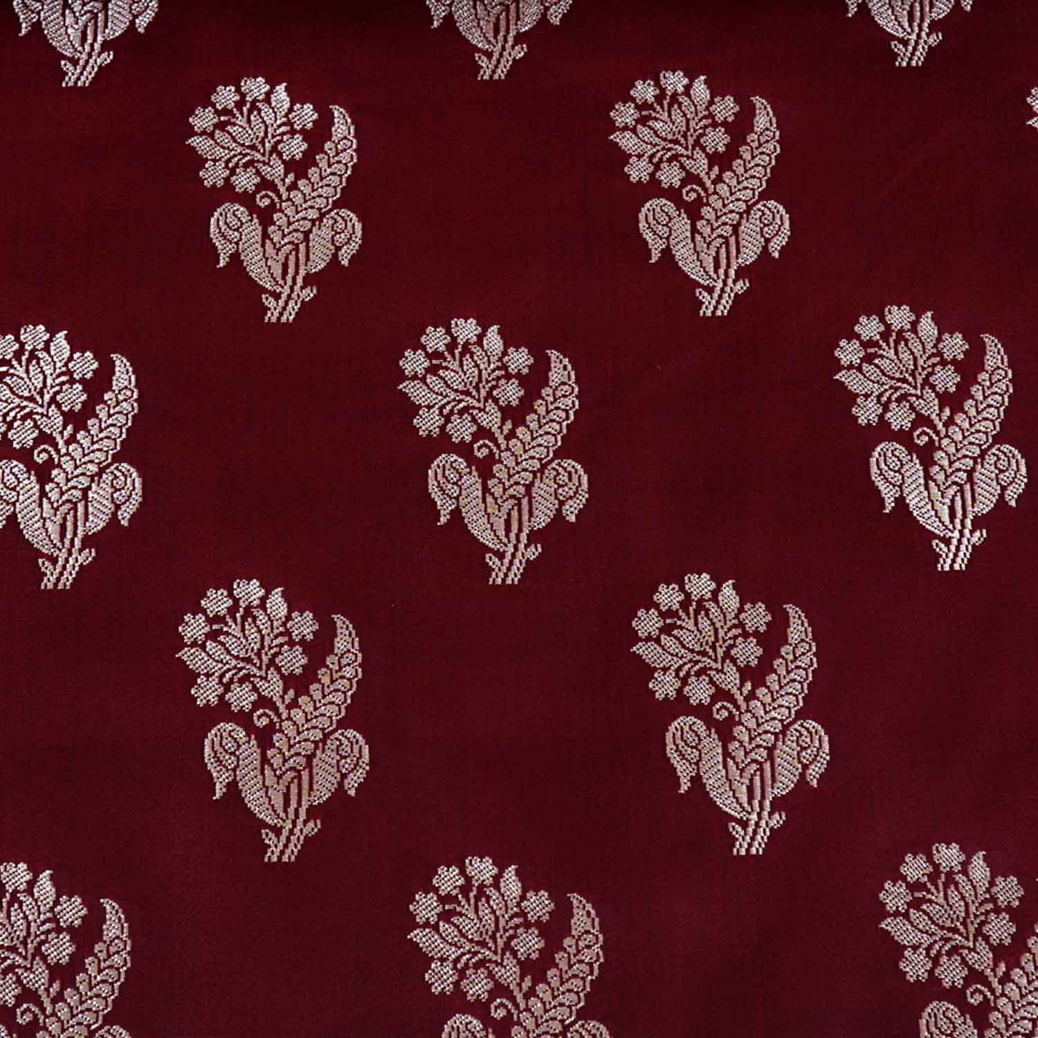 Maroon Saffron Silver Butti Brocade Fabric NH-28882 - TradeUNO