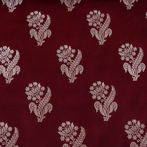 Maroon Saffron Silver Butti Brocade Fabric NH-28882 - TradeUNO
