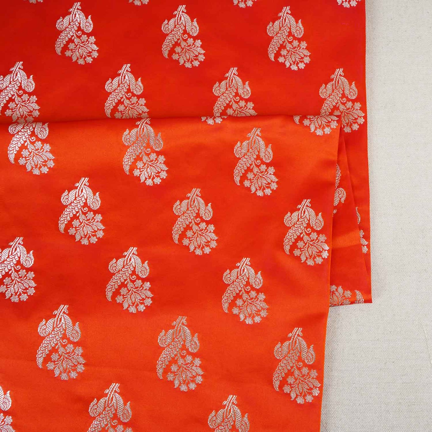 Orange Saffron Silver Butti Brocade Fabric NH-28883