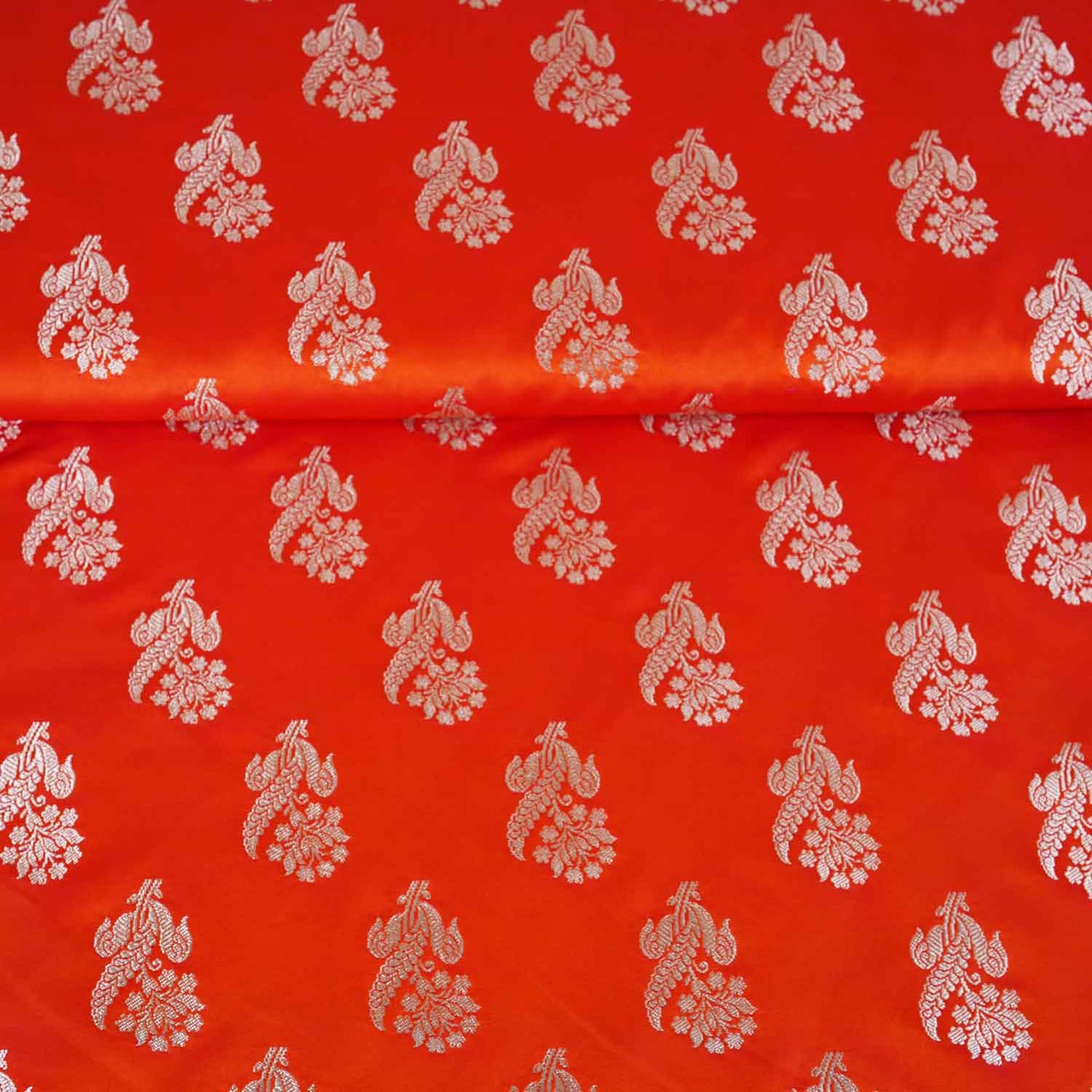 Orange Saffron Silver Butti Brocade Fabric NH-28883