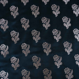 Teal Blue Saffron Silver Butti Brocade Fabric NH-28884 - TradeUNO