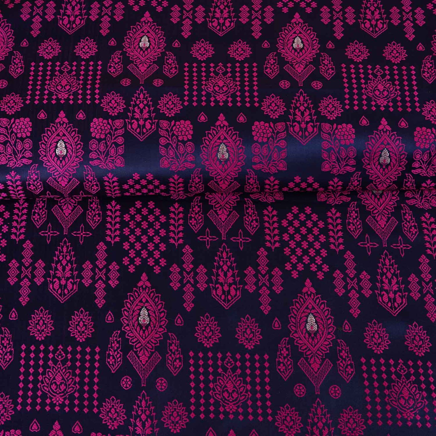 Blue & Pink Traditional Weave Brocade Fabric NH-28886