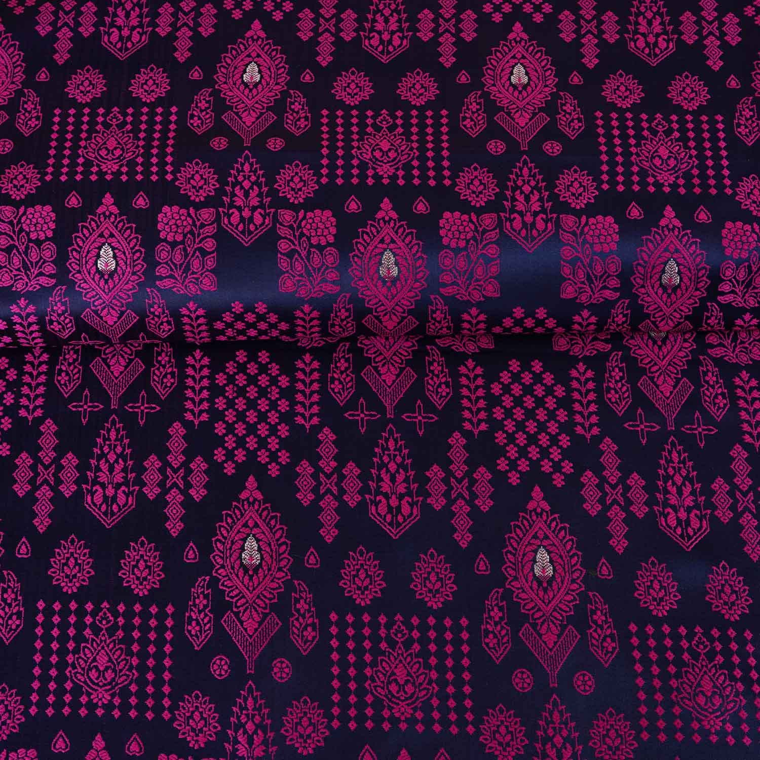 Blue & Pink Traditional Weave Brocade Fabric NH-28886 - TradeUNO