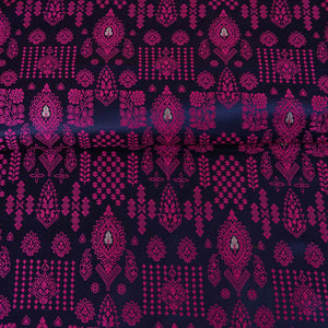 Blue & Pink Traditional Weave Brocade Fabric NH-28886 - TradeUNO