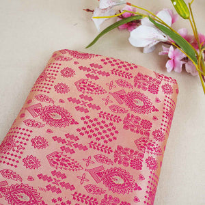 Cream & Pink Traditional Weave Brocade Fabric NH-28888 - TradeUNO