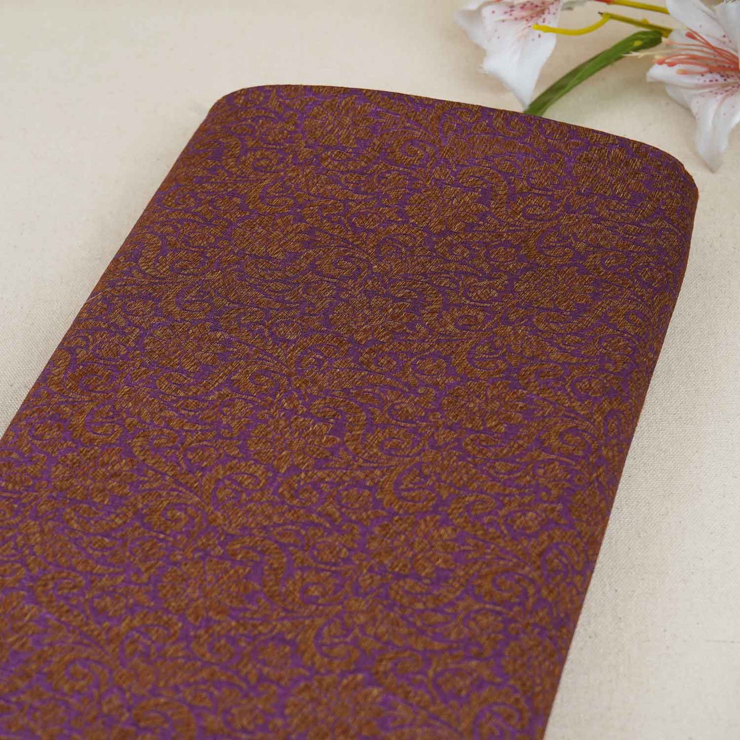 Lavender Antick Gold Jaal Brocade Fabric NH-28889