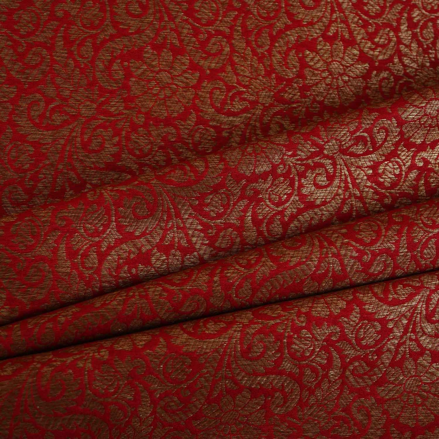 Red Antick Gold Jaal Brocade Fabric NH-28890