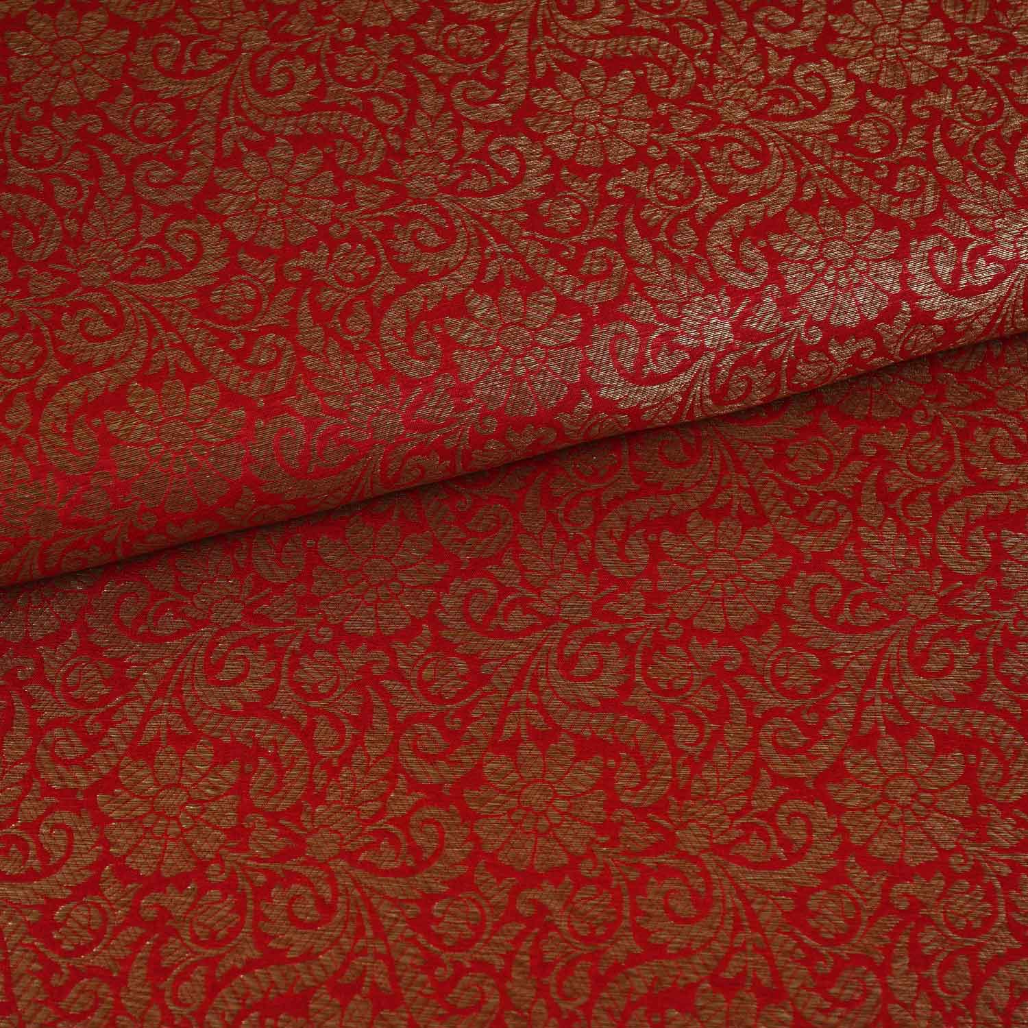 Red Antick Gold Jaal Brocade Fabric NH-28890 - TradeUNO