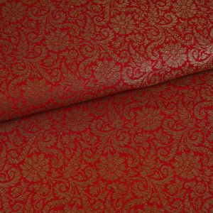 Red Antick Gold Jaal Brocade Fabric NH-28890 - TradeUNO