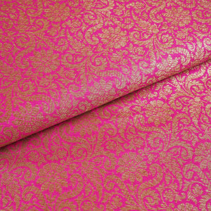 Magenta Pink Antick Gold Jaal Brocade Fabric NH-28894 - TradeUNO