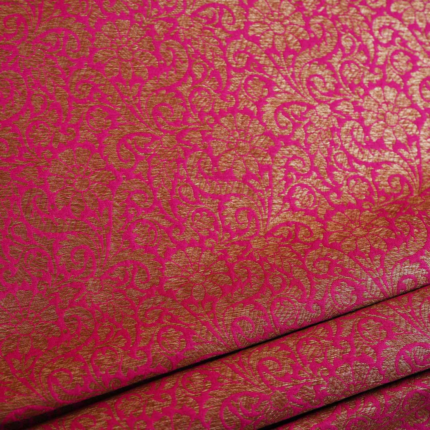 Magenta Pink Antick Gold Jaal Brocade Fabric NH-28894