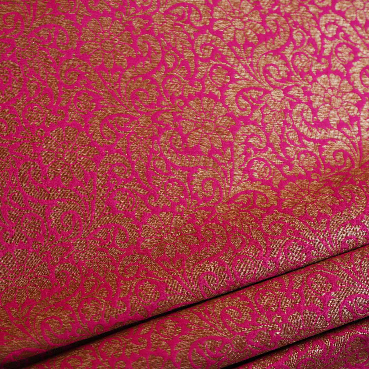 Magenta Pink Antick Gold Jaal Brocade Fabric NH-28894 - TradeUNO