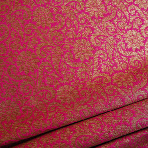 Magenta Pink Antick Gold Jaal Brocade Fabric NH-28894 - TradeUNO