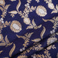 Navy Blue Floral Jaal Katan Silk Fabric NH-28895