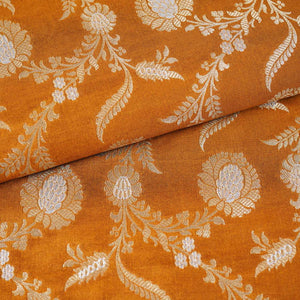 Mustard Floral Jaal Katan Silk Fabric NH-28899 - TradeUNO