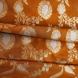 Mustard Floral Jaal Katan Silk Fabric NH-28899 - TradeUNO
