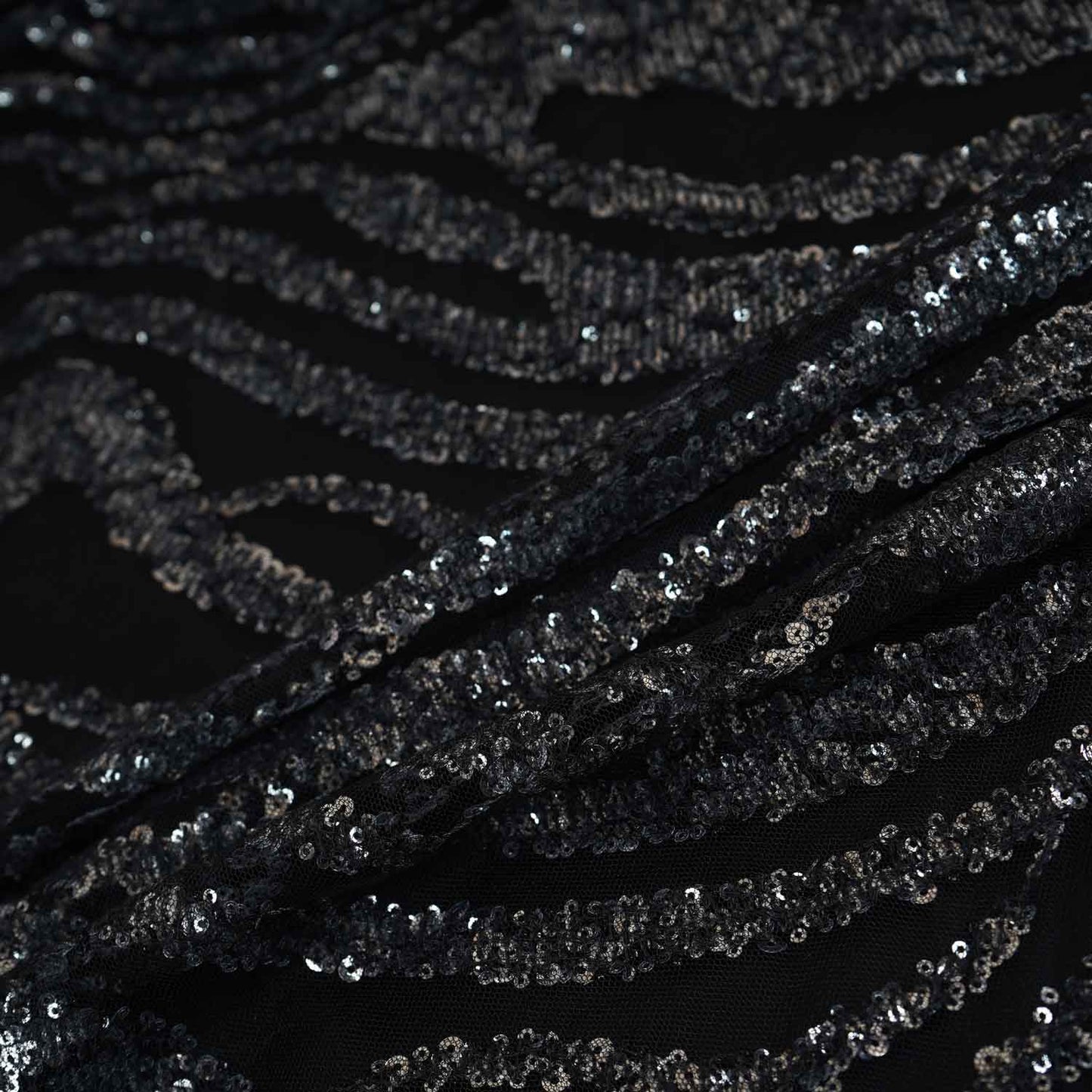 Black & Silver Handwork Bead Imported & Sequence Embroidery Net CF-8998