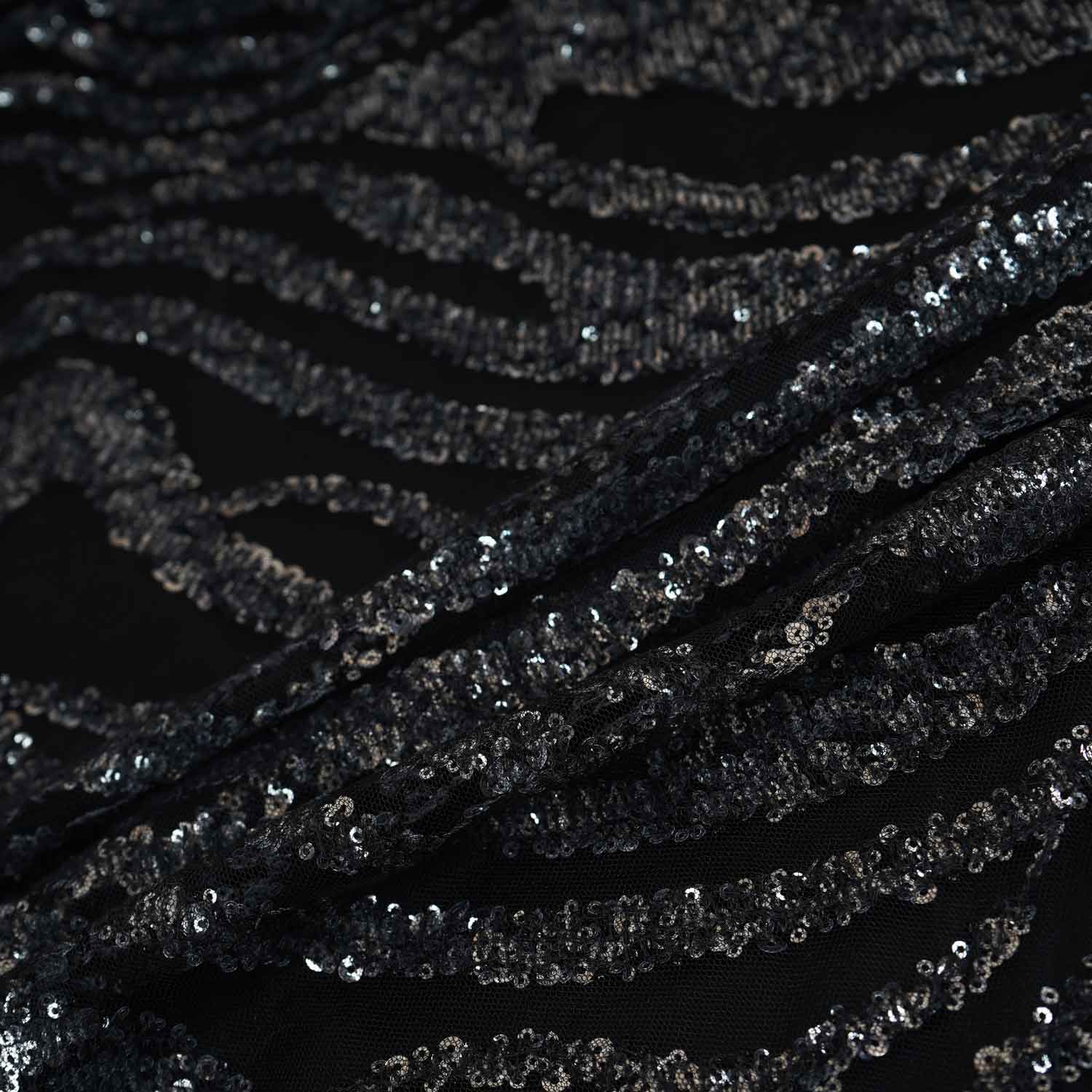 Black & Silver Handwork Bead Imported & Sequence Embroidery Net CF-8998 - TradeUNO