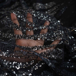 Black & Silver Handwork Bead Imported & Sequence Embroidery Net CF-8998 - TradeUNO