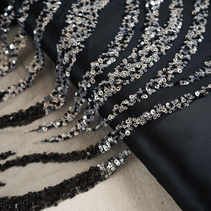 Black & Silver Handwork Bead Imported & Sequence Embroidery Net CF-8998 - TradeUNO