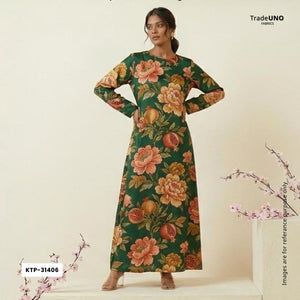 Bottle Green Chintz floral print Bemberg Modal Silk Fabric KTP-31406 - TradeUNO