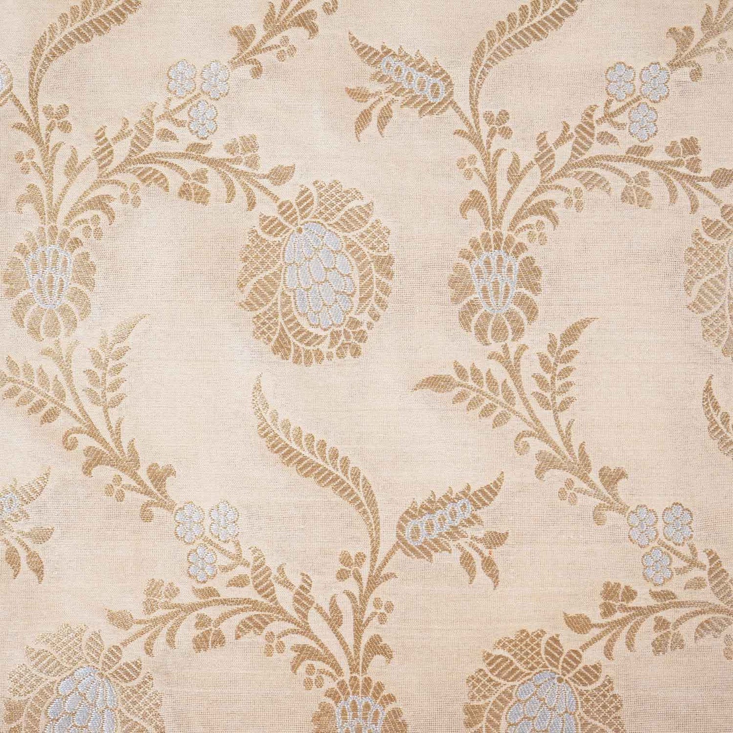 Beige Floral Jaal Katan Silk Fabric NH-28900