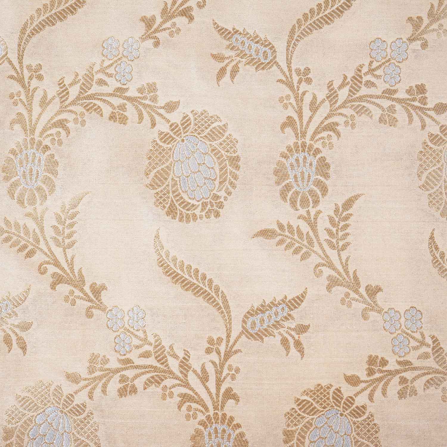 Beige Floral Jaal Katan Silk Fabric NH-28900 - TradeUNO