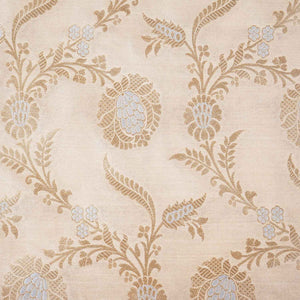 Beige Floral Jaal Katan Silk Fabric NH-28900 - TradeUNO