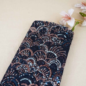 Navy Blue & Multicolor Handwork Imported Sequence Embroidery Net CF-9000 - TradeUNO