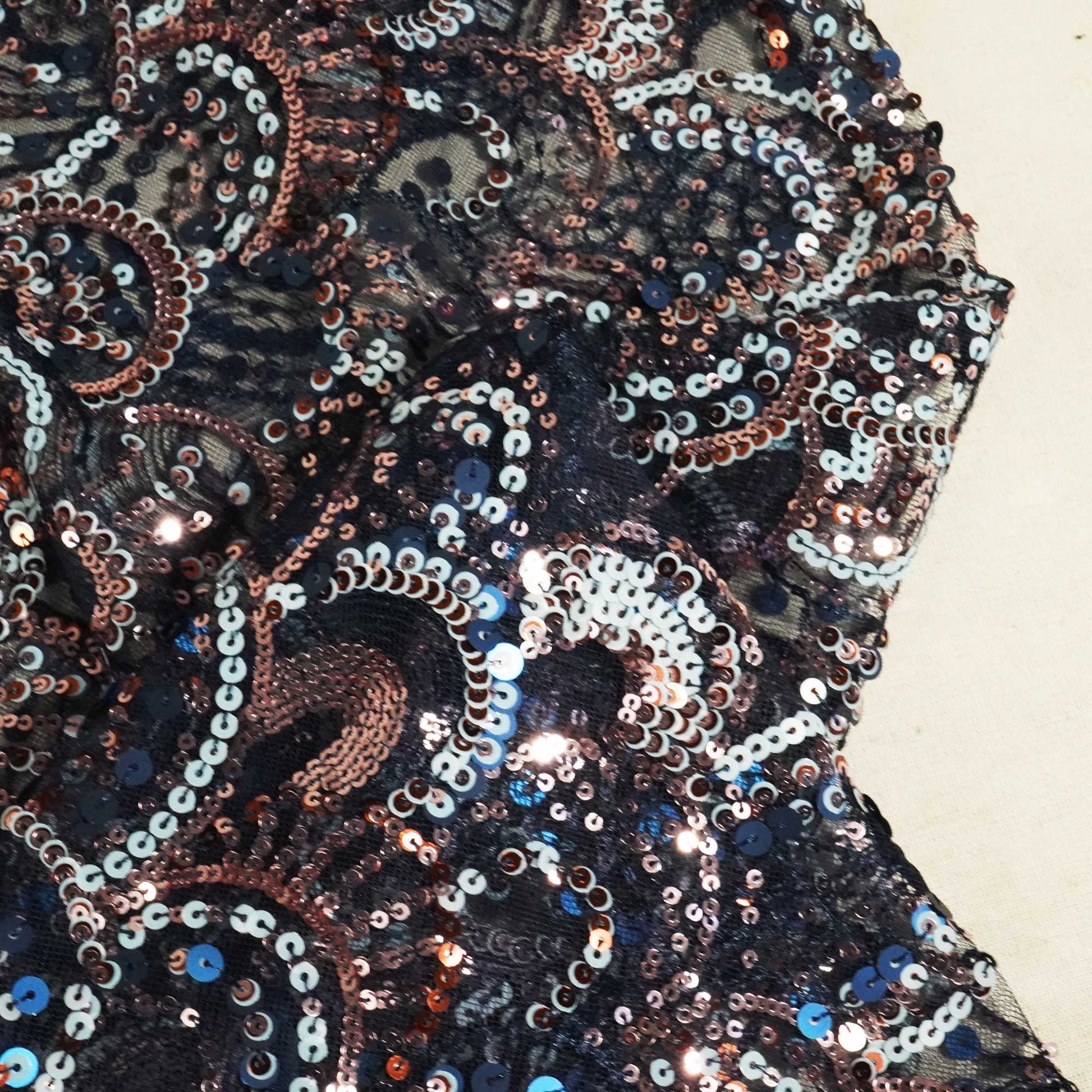 Navy Blue & Multicolor Handwork Imported Sequence Embroidery Net CF-9000