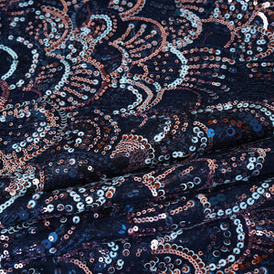 Navy Blue & Multicolor Handwork Imported Sequence Embroidery Net CF-9000 - TradeUNO