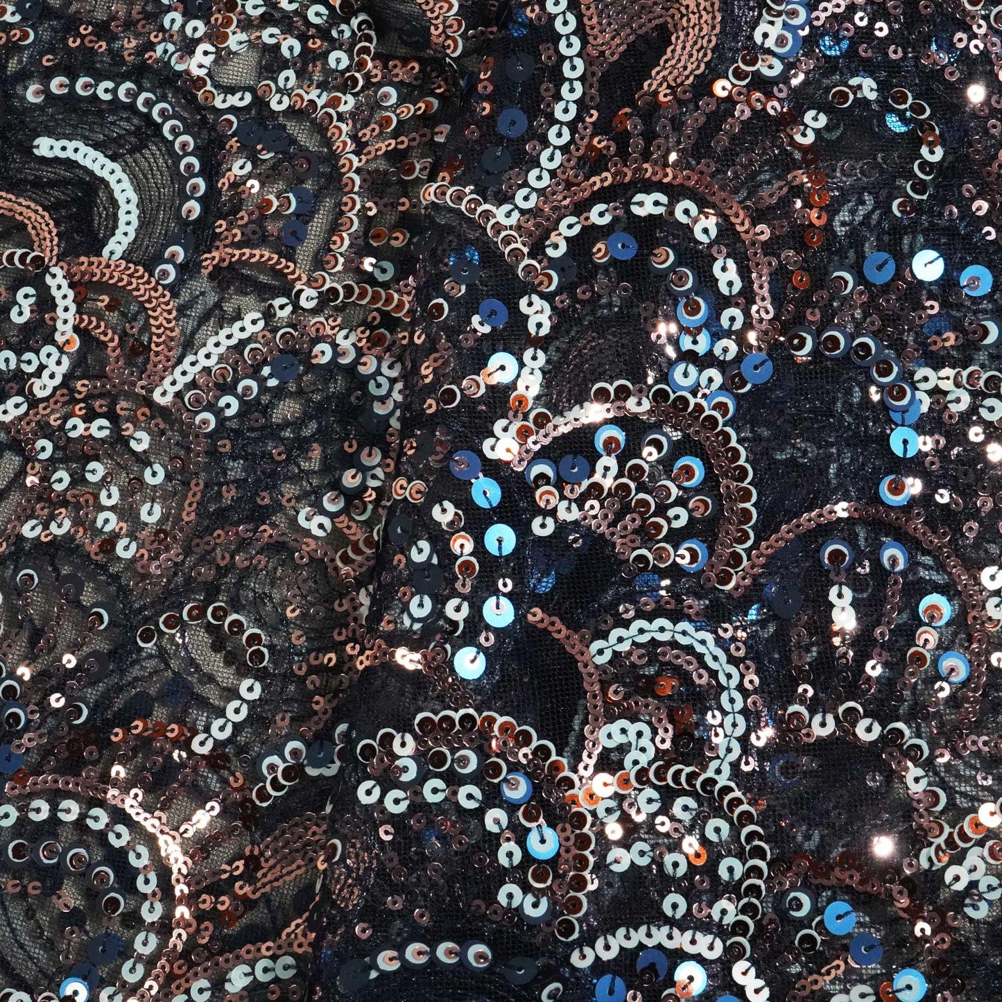 Navy Blue & Multicolor Handwork Imported Sequence Embroidery Net CF-9000