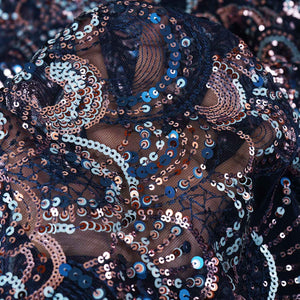 Navy Blue & Multicolor Handwork Imported Sequence Embroidery Net CF-9000 - TradeUNO