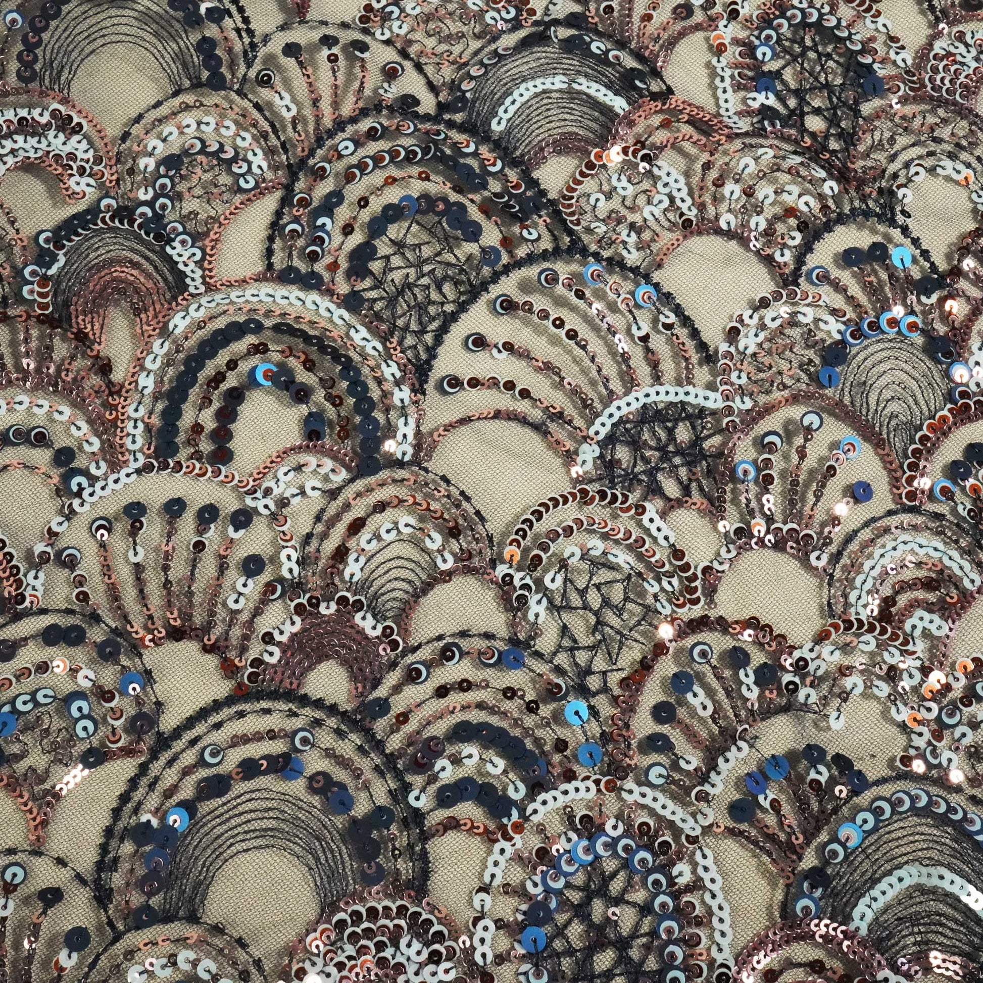 Navy Blue & Multicolor Handwork Imported Sequence Embroidery Net CF-9000