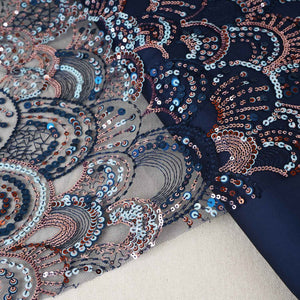 Navy Blue & Multicolor Handwork Imported Sequence Embroidery Net CF-9000 - TradeUNO