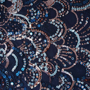 Navy Blue & Multicolor Handwork Imported Sequence Embroidery Net CF-9000 - TradeUNO