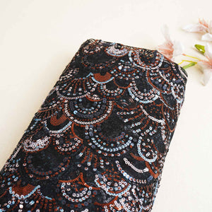 Black & Multicolor Handwork Imported Sequence Embroidery Net Fabric 9001 - TradeUNO
