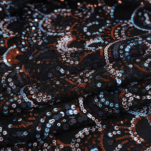 Black & Multicolor Handwork Imported Sequence Embroidery Net Fabric 9001 - TradeUNO